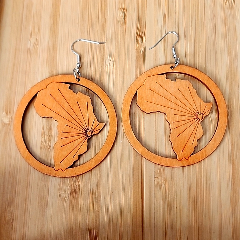 Extra Large Africa Style Very Light Wood Cutout Boho Earrings